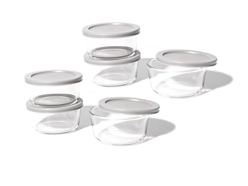 12-Piece Glass Food Storage Containers Set (6 Containers + 6 BPA-Free Lids) | 2-Cup, Leakproof | Microwave, Freezer, Oven & Dishwasher Safe | Ideal for Meal Prep & Pantry Organization, Grey