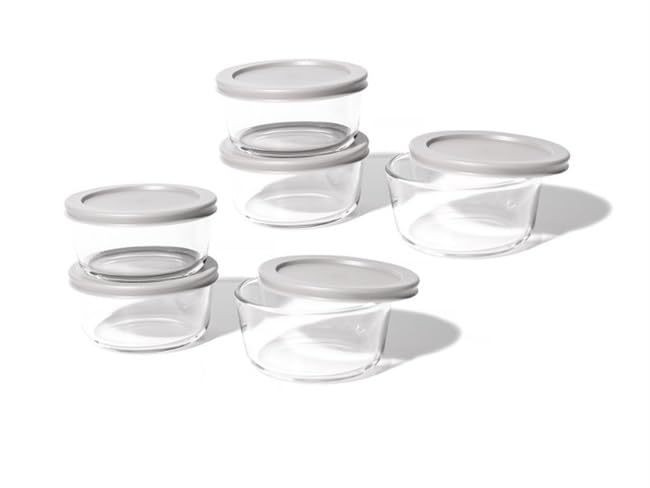 12-Piece Glass Food Storage Containers Set (6 Containers + 6 BPA-Free Lids) | 2-Cup, Leakproof | Microwave, Freezer, Oven & Dishwasher Safe | Ideal for Meal Prep & Pantry Organization, Grey