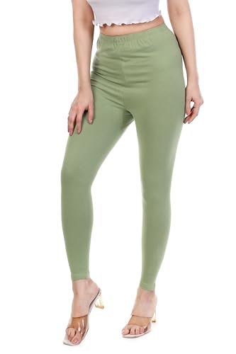 Image of TPF Women Cotton Lycra Ankle Length Leggings | 4 Way Stretchable | Mid Waist Slim Fit Tights | Soft Comfortable Ankle Legging for Girls & Ladies