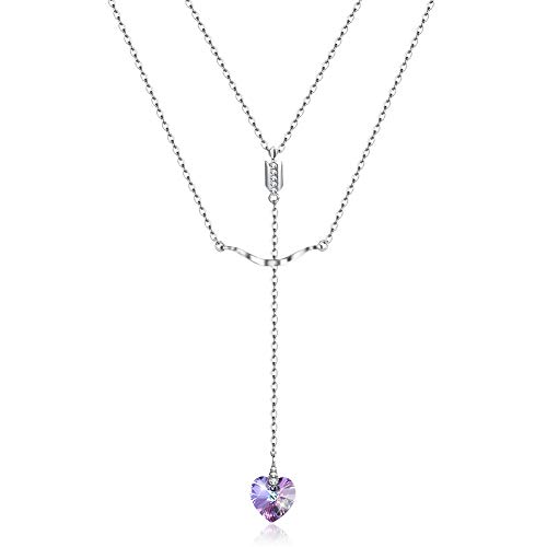 Collier coeur argent 925 et cristal empilé de haute joaillerie pour femme