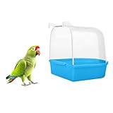 MEISH Bird Bath Tub Pet Bird Bath Box with Hooks Bird Cage Hanging Bathtub Bird Cage Accessory Supplies for Parrot Canary Budgies (Dark blue)