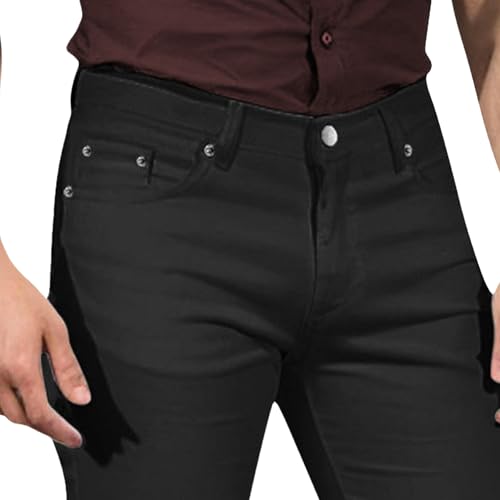Men's Slim Fit Stretch Vintage Bell Bottom Fashion Solid Color Jeans Casual Fit Flared Retro Leg Denim Jeans (Black 4,Medium)4