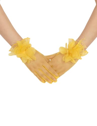 Goiruiya Tulle Short Gloves Floral Tea Party Gloves for Women Wedding Accessories Yellow