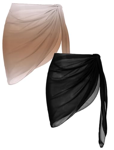 Image of Ekouaer 2 Pieces Women Beach Sarongs Sheer Cover Ups Chiffon Bikini Wrap Skirt for Swimwear S-XXL