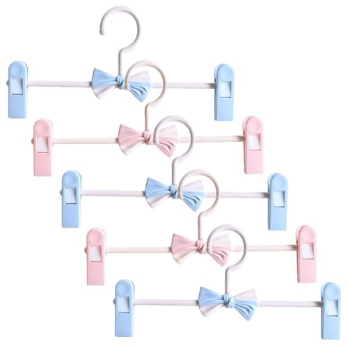 Garneck Perchas para Pantalones Infantiles con Clips Ajustables Antideslizantes, de Plástico Resistente, Paquete de 5 Unidades en Rosa y Azul, Colgador Práctico para Ahorro de Espacio