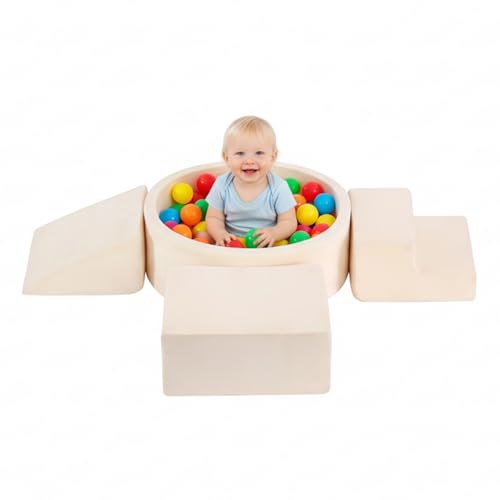 Image of Tiita Climbing Toys with Ball Pit for Toddlers, 4-Piece Kids Foam Climbing Blocks for Baby, Activity Soft Climb and Crawl Playset Indoor Playground, Beige (Balls not Included)