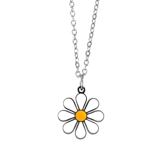 Mikovivi Daisy Necklace for Women, Daisy Flower Pendant, Silver, Stainless Steel, Modern Style, Unisex for Her