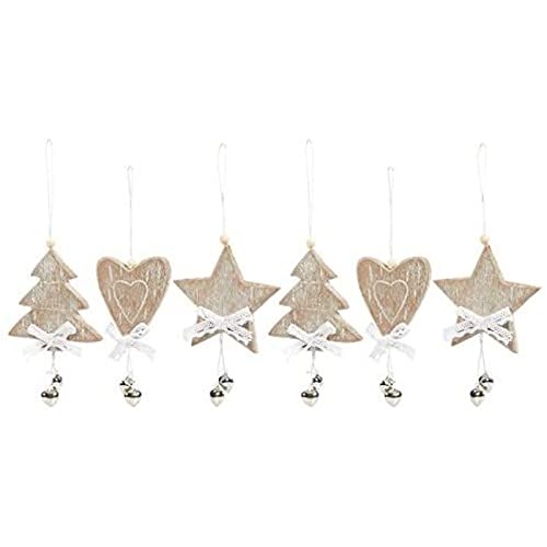 Mini Wooden Heart and Christmas Tree Ornaments with Embellishments (6 Pack)
