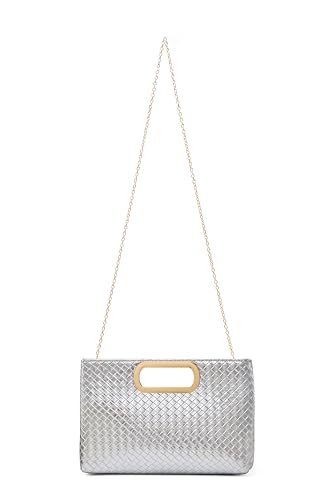 Image of Women's Woven Evening Bag Casual Leather Shoulder Handbag Fashion Clutch Purse