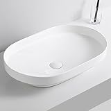 ZYCDP Lavabo Sobre Encimera Cerámica Ovalado Lavamanos con Desagüe 600 X 395 X 135 mm Blanco