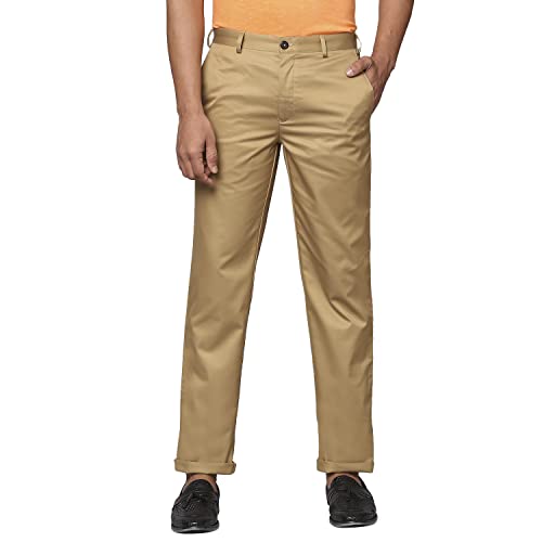 Image of Park Avenue Men's Pure Cotton Solid Pattern Super Slim Fit Flat Front Formal Chinos