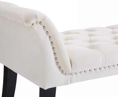 Upholstered Ottoman Bench with Armrest & Button Tufting, Great for Entryway Dining Room and More