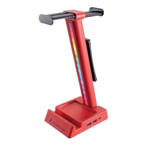 Image of Surefire Vinson N2 Multifunctional Headset Stand, Red, Holder for 2 Gaming Headphones, Headset Stand with RGB Lighting & USB Hub (USB-A + USB-C + 3.5 mm Audio), 28 cm Bracket