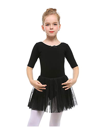 Stelle Toddler/Girls Cute Tutu Dress Ballet Leotard For Dance, (Black-Short Sleeve, M(5-6Y) #TOP28