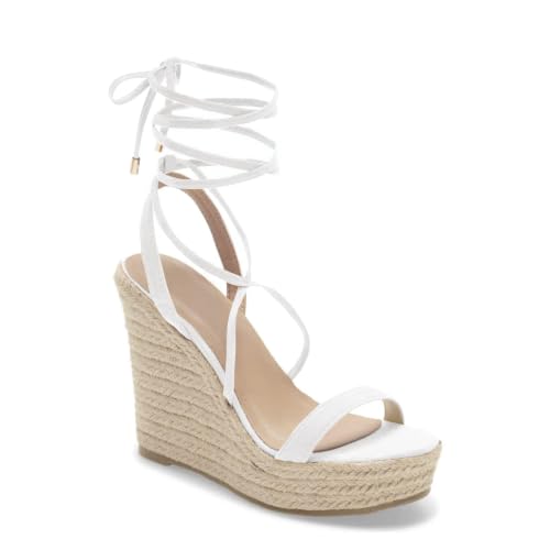 Image of Coutgo Women's Espadrille Wedges Lace Up Platform Ankle Cross Strap Slingback Summer Dress Sandals
