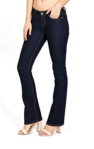 Wax Women's Juniors Body Flattering Mid Rise Bootcut Skinny Jeans (92000 BootCut DARK BLUE, 9)2