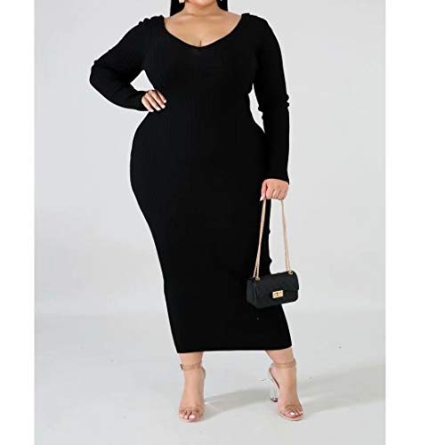 Image of Women's Plus Size Sexy Long Sleeve Maxi Sweater Off Shoulder Knit Dress | Warm Sweater, Casual,Party,Work,Date,Wedding,Cocktail,Nightclub,Clubwear,Cocktail,Daily Wear,Christmas Party Work.