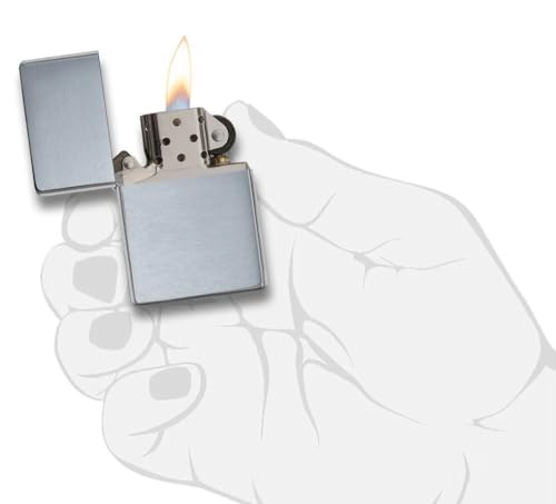 Image of Zippo Metal Vintage Brushed Chrome Without Slashes, Silver, Pocket Fuel, Windproof Premium Lighter (BIS Certified)