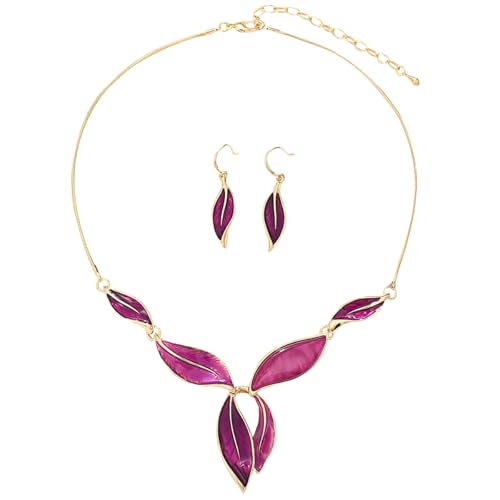 Mycitta Juego de joyas vintage gruesas con diseño de hojas, floral, geométrico, bohemio, bohemio, babero, collar, aretes, joyería de moda para mujeres y niñas, boda, fiesta, graduación, regalo único