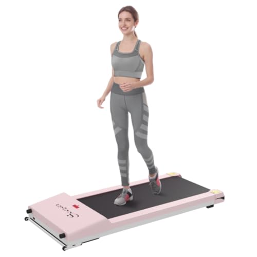 Image of Portable Walking Mat, Under Desk Treadmill with Foldable Wheels, Remote Control, LED Display, 264 Lbs Capacity, Pink