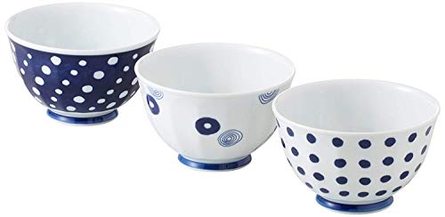 Traditional Japanese Indigo Blue Porcelain Bowls (5 Bowls 5 Patterns Set) 13303 from Japan
