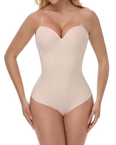 Thong Shapewear Bodysuit for Women Faja Body Shaper Seamless Tummy Control Body Suit with Built In Bra