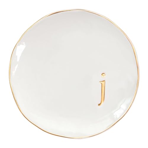 COLLECTIVE HOME - Ceramic Jewelry Tray, Decorative Trinket Dish for Rings Earrings Necklaces Bracelet Watch Keys, Birthday Mother's Day Christmas Gift for Women, 4.75", Glossy (j)