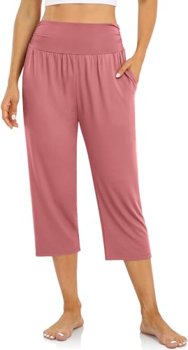Image of UEU Women's Yoga Capri Pants Loose Soft Drawstring Workout Sweatpants | Comfortable Stretchy Fabric, Casual Lounge Pants, Side Pocket, Workout Travel Daily Wear