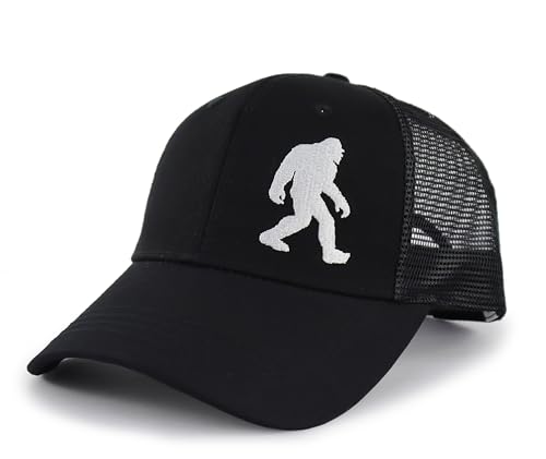 Bigfoot Gifts for Men Funny Sasquatch Trucker Hats for Women Adjustable Vintage Embroidered Big Foot Baseball Cap Bigfoot Gifts for Mom Dad Friends Black