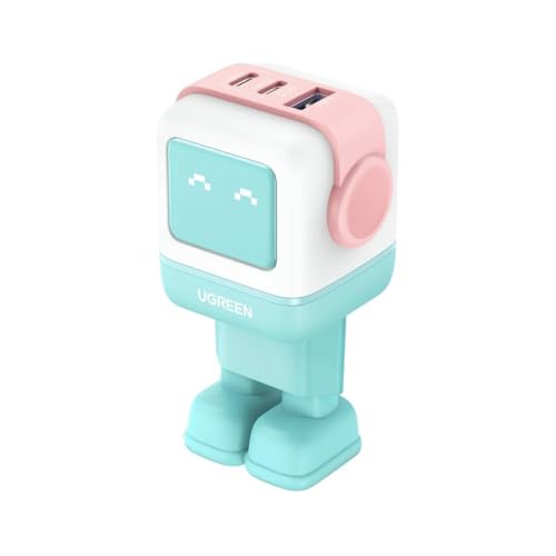 Ugreen USB-A+2*USB-C 65W Robot GaN Tech Fast Charger EU Pink-Blue 35855