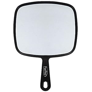 ForPro Professional Collection Extra Large Hand Mirror with Handle, 9″ W x 12″ L, Multi-Purpose Handheld Mirror with Distortion-Free Reflection, Black