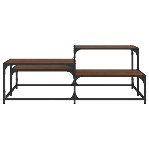 Table basse design industriel chêne marron et finitions métal noir - 6