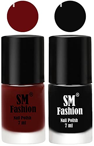 Image of Long Lasting Nail Polish | Nail Paint Combo 7 ml Each) - Set of 2 Wine Red-Black