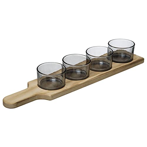 Secret de gourmet - Set Apéritif 5 Pièces 1 Plateau en Bois et 4 Verrines en Verre