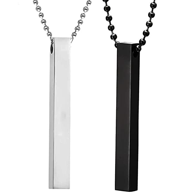 BEAUTIVIASillver Unisex Metal Fancy & Stylish Silver 3D Vertical Bar Cuboid Stick Locket Pendant Necklace With Chain Jewellery Set (Silver Black)