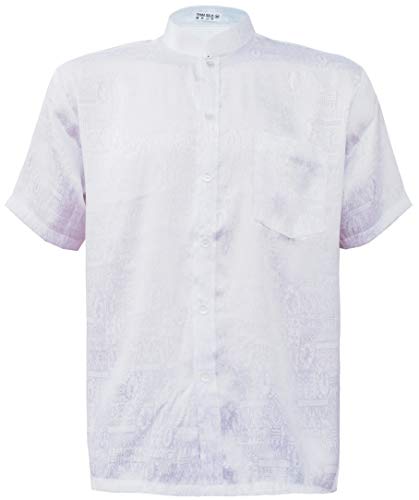 Chemise à manches courtes en soie thaïlandaise avec col en jacquard, blanc, XL Cover