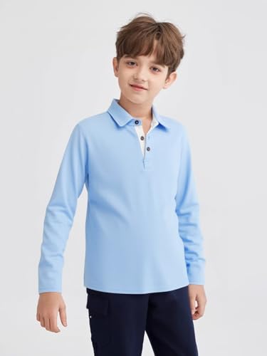 Haloumoning Boys Long Sleeve Polo Shirt Kids Casual Collared School Uniform Shirts 5-14 Years2