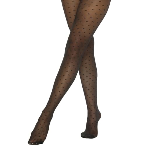 Image of Patterned Tights for Women Sheer Pantyhose Black 20 Denier,Leopard,Polka Dots,Hearts