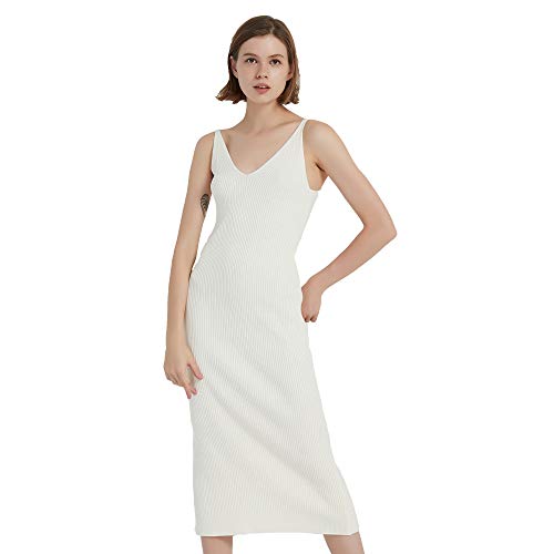 Image of Women's Sleeveless Sweater Dress Knit Slim V Neck Bodycon Midi Stretchable Elasticity Slim Fits