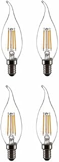 TEKLED® C35 Tail Filament Vintage LED Bulbs | Flame Tip E14 Small Edison Screw | Energy Saving 4W Light Bulb 40W Equivalent | DIMMABLE Clear 2700K 470LM | 4-Pack | Warm White
