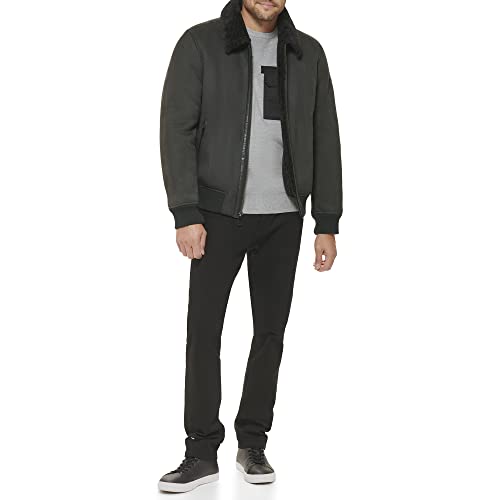 DKNY mens Faux Shearling Bomber Jacket With Faux Fur Collar3