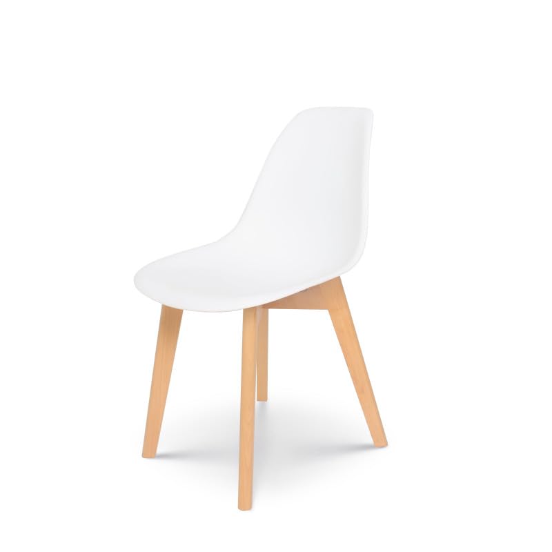 Kosmi Chaise Style scandinave modèle Gabby - Coque en résine Blanche et Pieds en Bois Naturel