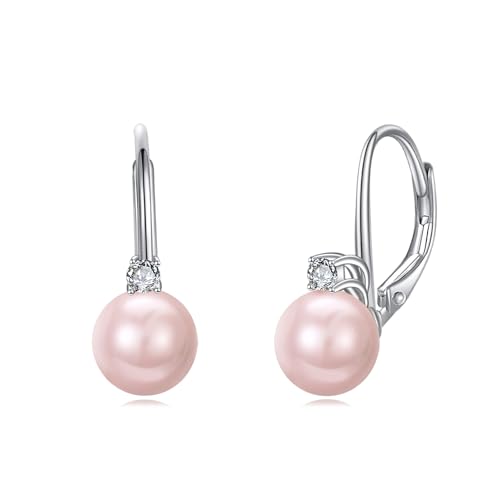 TIGER RIDER Pearl Earrings 925 Sterling Silver Leverback Hypoallergenic Drop Earring Jewelry for Women Birthday Gifts