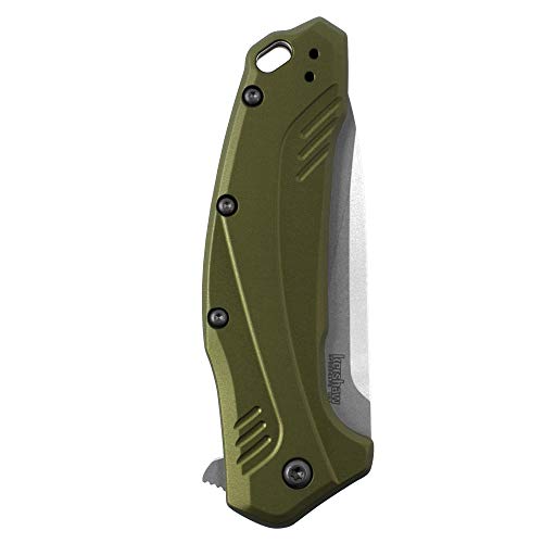 Kershaw Link Olive Stonewash Pocketknife, 3.25" Cpm 20Cv Steel Drop Point Blade, Assisted One-Handed Flipper Opening, Folding Edc #TOP4