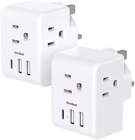 US to UK Ireland Travel Plug Adapter, Type G Power Plug Adapter with 3 Outlets 3 USB Ports(1USB C), European Travel Plug Adapter for USA to England London Scotland British Qatar Irish HongKong, 2 Pack