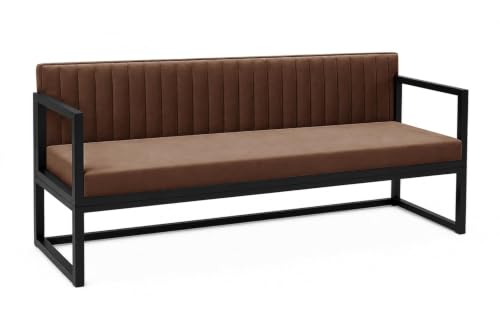 Image of Metal Sofa Cum Bed Modern Industrial Design Metal Frame 3 Seater Sofa Bed for Home, Office & Lounge-Brown