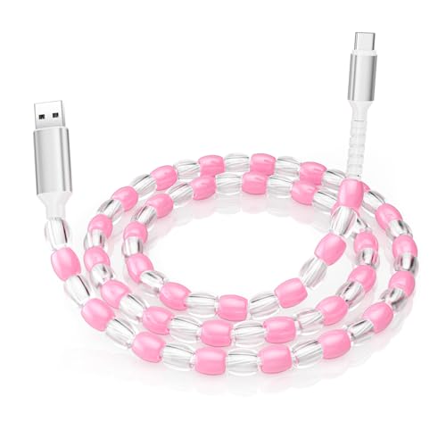 Coolden USB C Cable 3.3FT Type C Charger Fast Charging Pink Beaded Charging Cord for Women Girls 60W USB to USB C Cable for iPhone 16 15 Pro Max,Galaxy S25 S24 S23 Ultra