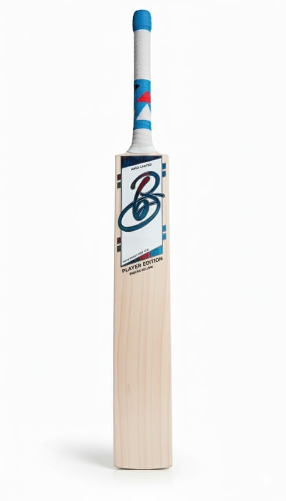 Cricket Bat, T20 Special Leather Bat, English Willow, Cross Weave Tape on The Face | Short Handle | Lightweight | White and Blue Handle | Free Cover (Size 5)-image-35