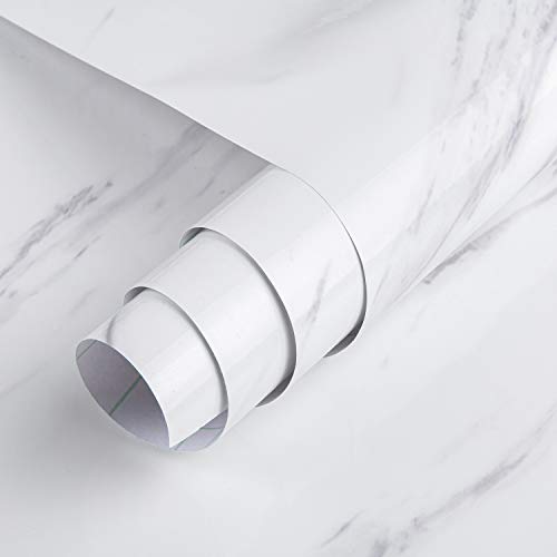 TOTIO Wide Milk White Marble Wallpaper Peel Stick 24x78inch Glossy Thicken Waterproof Adhesive White Granite Textured Countertop Contact Paper DIY Vinyl Wall Sticker for Kitchen Bathroom [Jazz White] by TOTIO - Used condition - US$22.52