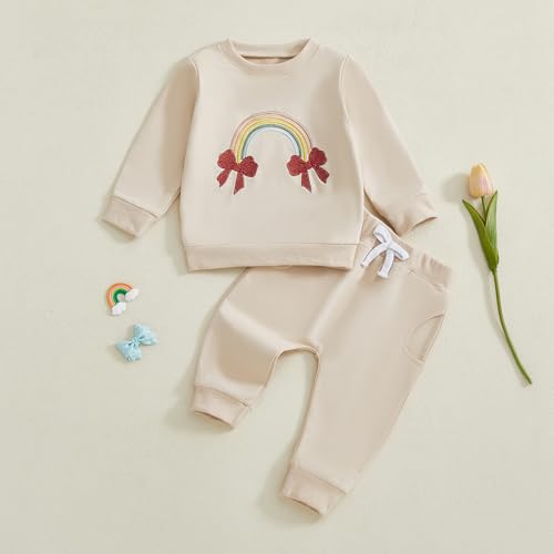 Infant Baby Girls Clothes Toddler Long Sleeve Crewneck Bowknot Sweatshirts Jogger Pants 2Pcs Fall Winter Outfits - Image 4